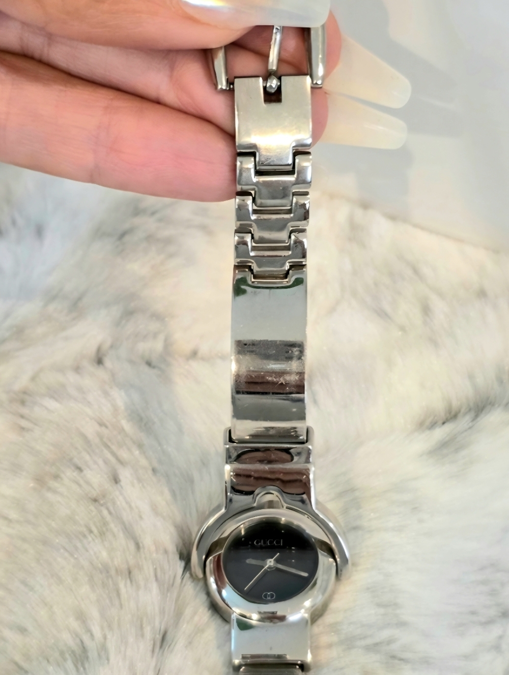 Gucci Vintage Silver and Black Buckle Adjustable Bracelet Bangle Watch Timepiece - Picture 6 of 13